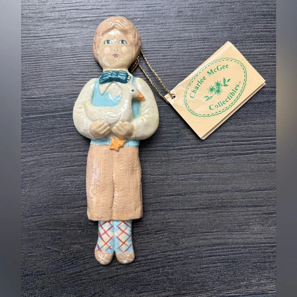 Charlee McGee Collectibles Boy with Goose 1982 Christmas Ornament Holiday